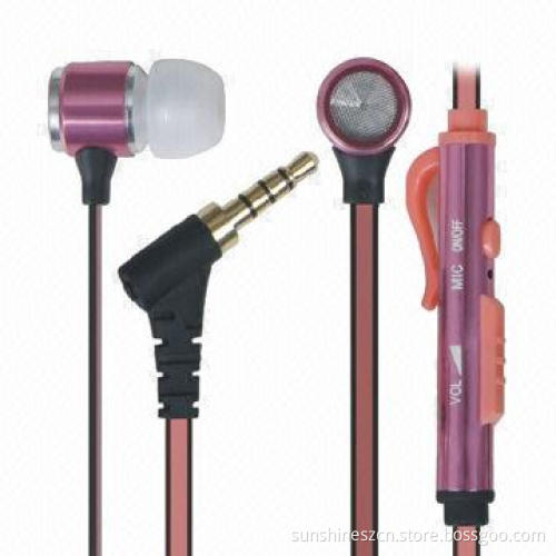 New Style Double Color Flat Cable Earphones with Volume Control, Mic and On/Off Button